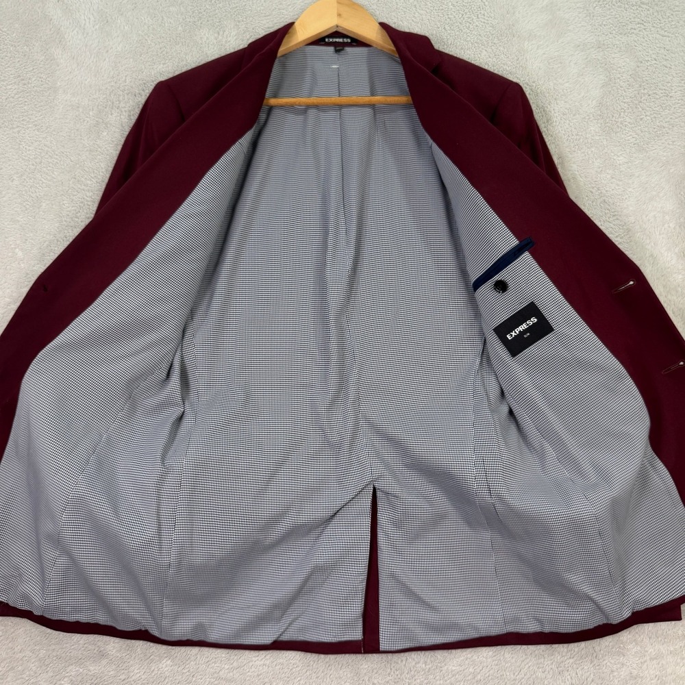 NEW EXPRESS Mens 36R Slim Fit Burgundy Red Blazer Jacket Suit Coat Casual Preppy - Picture 5 of 13